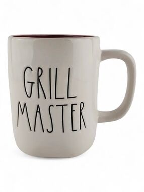 Rae Dunn White Ceramic Double Sided Mug Large Letters GRILL MASTER Red Interior